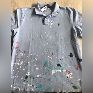 Polo by Ralph Lauren Light Blue Artistic Splatter Painted Polo